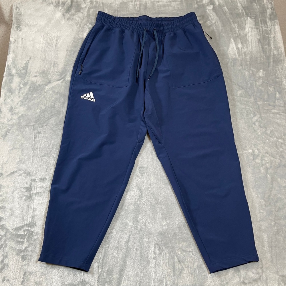 Adidas Mens XL Navy Blue Mesh Lined Athletic Training Jogger Pants Drawstring